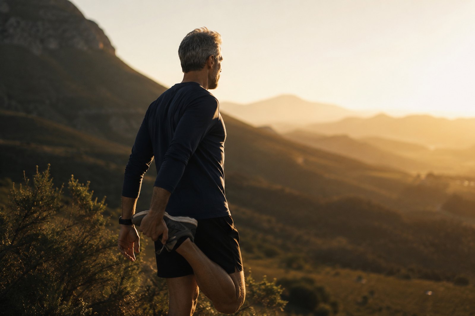 Active adult moving outdoors at golden hour